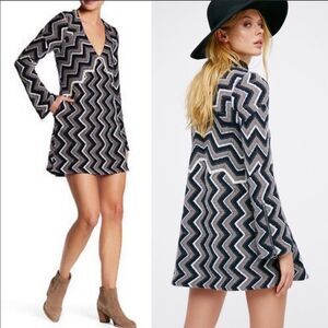 NWT Free People Rhiannon Chevron Swing Bell Dress Pockets S